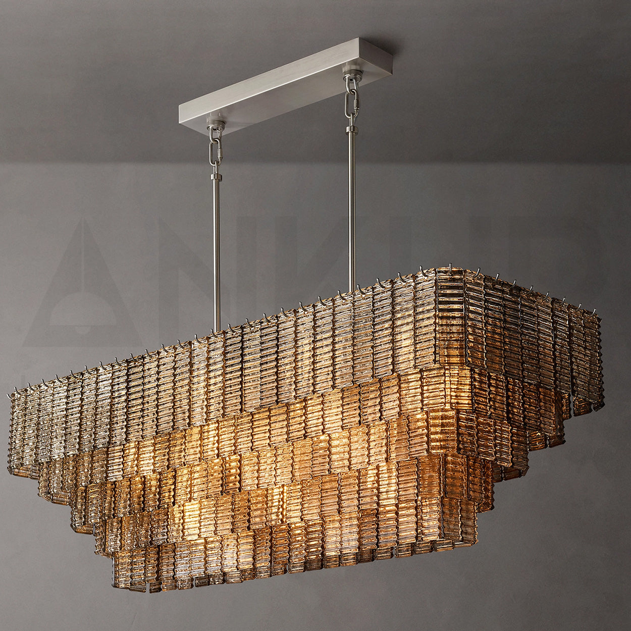 ANKUR WISTERIA STAINLESS STEEL HAIRLINE GOLDEN FINISH RECTANGULAR CHANDELIER