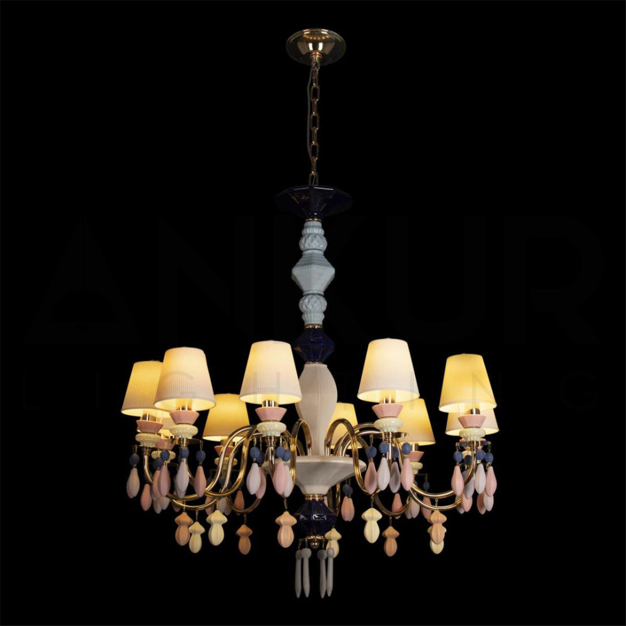 ANKUR BELLE ODRA MODERN DESIGNER CERAMIC LUXURY 10 LIGHTS MULTICOLOUR HANDMADE CHANDELIER