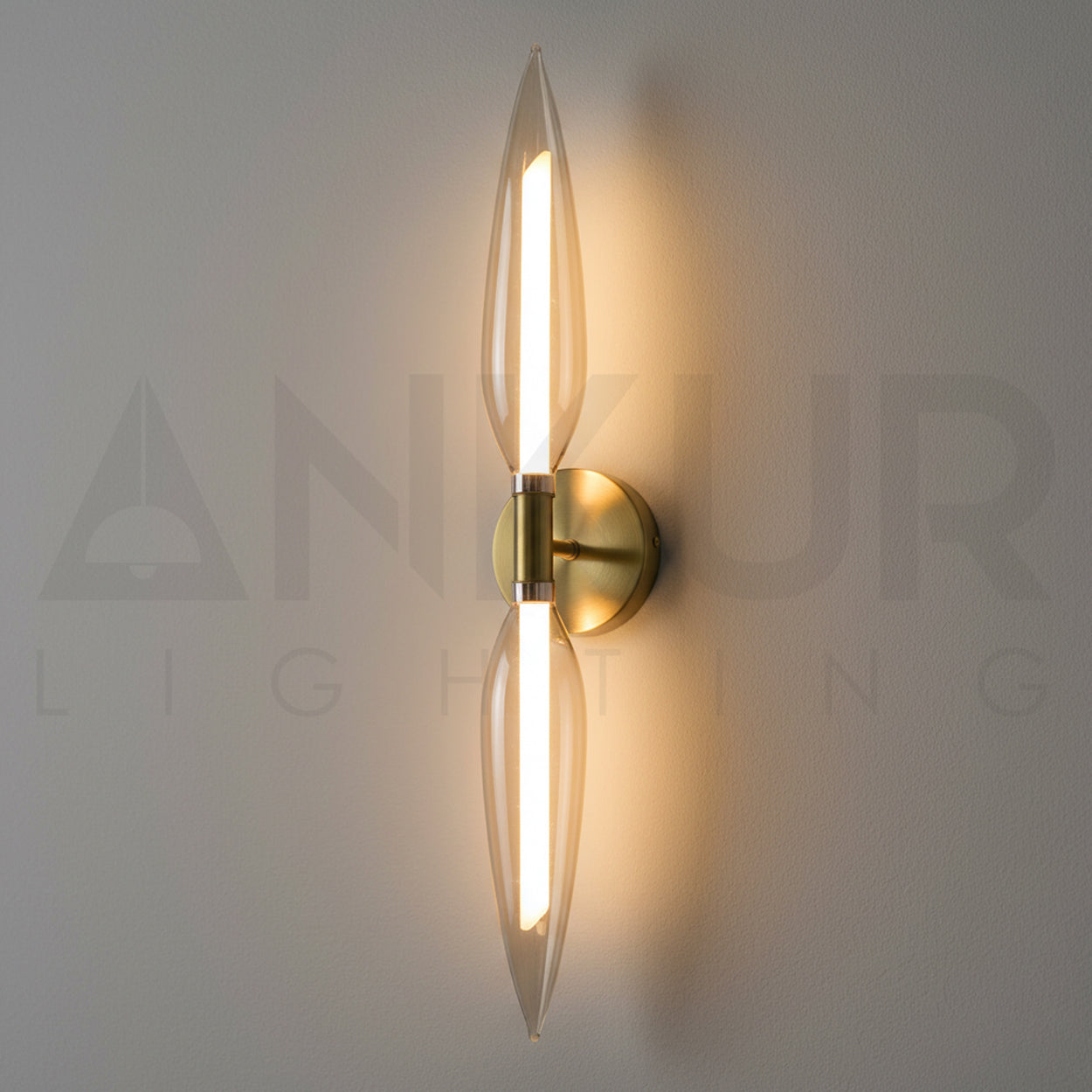 ANKUR CLEMATIS UP AND DOWN OPAL LINE ANTIQUE BRASS AND CONE GLASS UNIQUE DESIGN WALL LAMPS