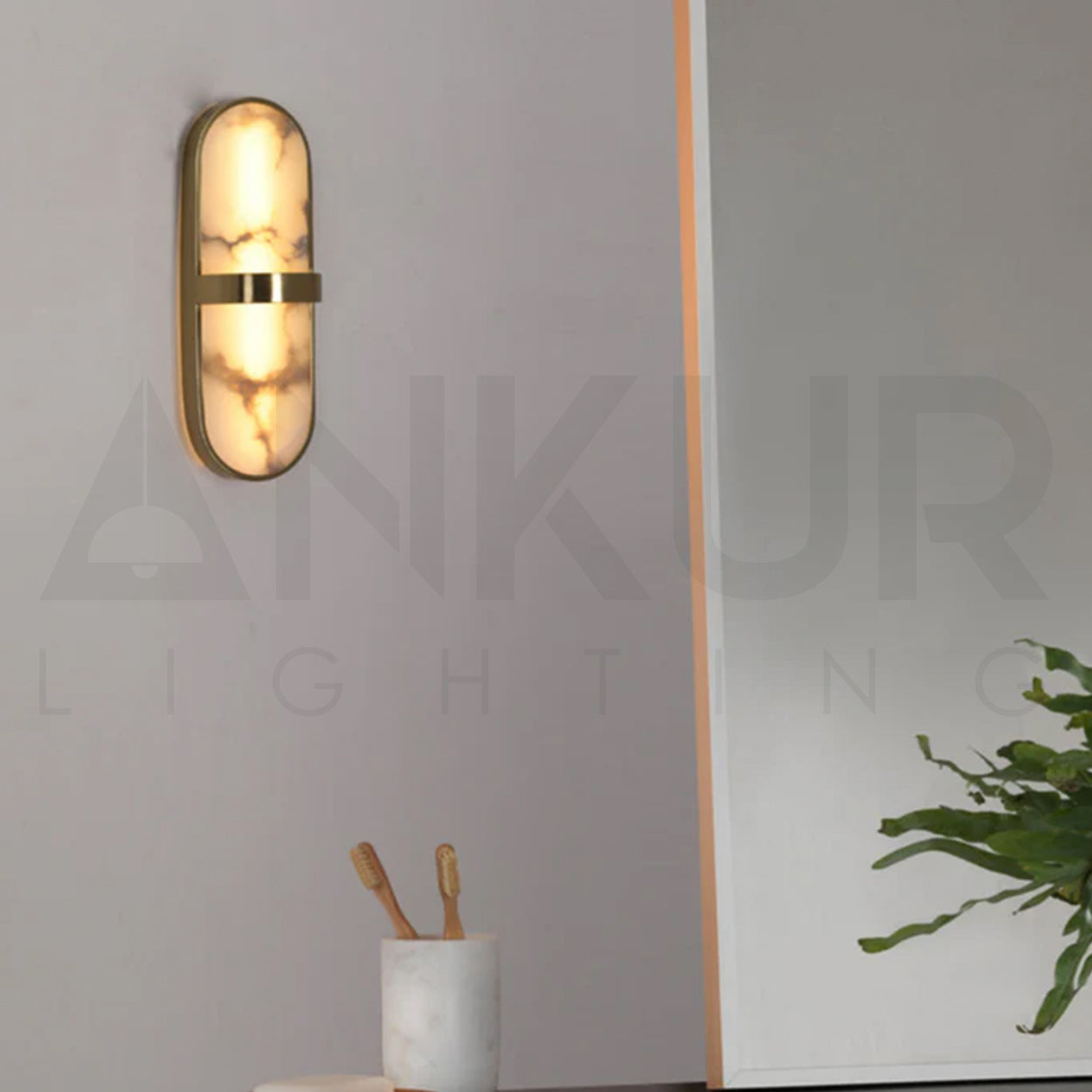 ANKUR ALABASTER PILL NORDIC MARBLE WALL SCONCE WITH METAL FINISH WALL LIGHT