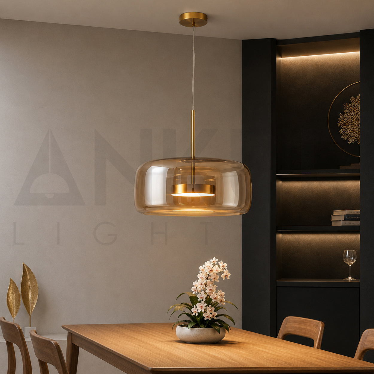 ANKUR ECLIPSE DOME MODERN GLASS WITH METAL LED PENDANT LIGHT