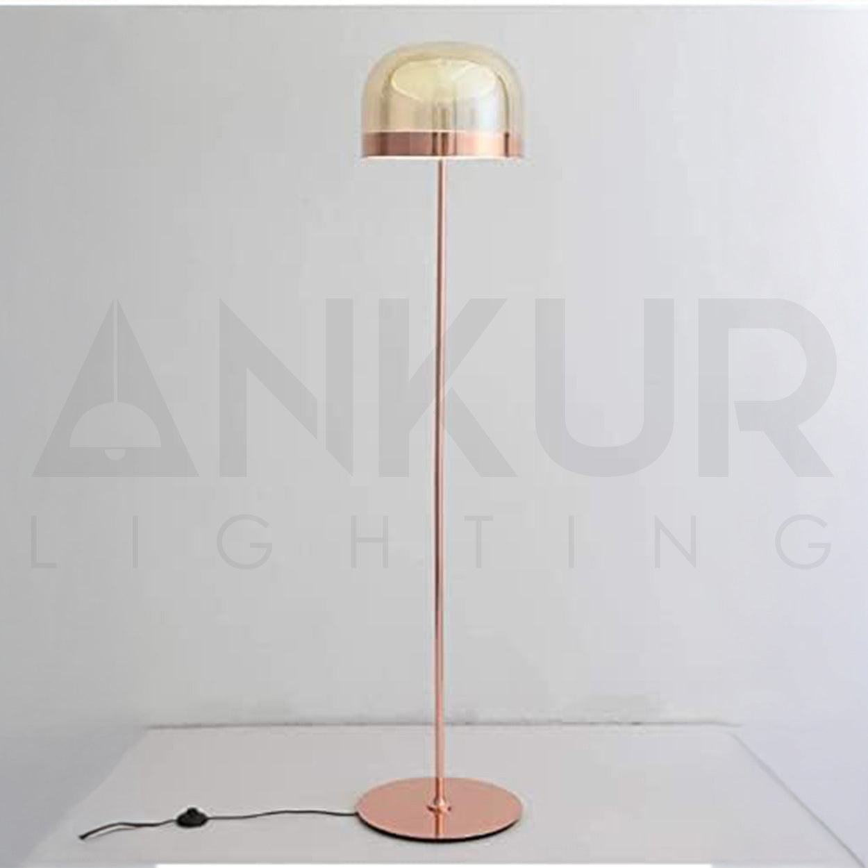 ANKUR CLASSY COPPER FINISH METAL AND GLASS BASED FLOOR LAMP FOR LIVING AND BEDROOM LIGHTING