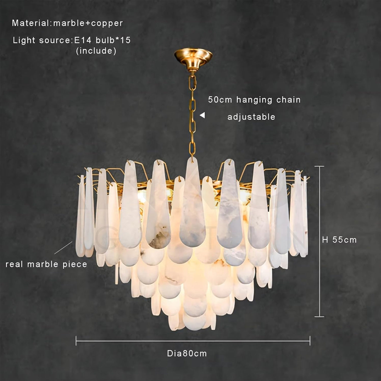 ANKUR VITTORIO MODERN MINIMILIST DESIN METAL AND ALABASTER BASED DESIGNER CHANDELIER