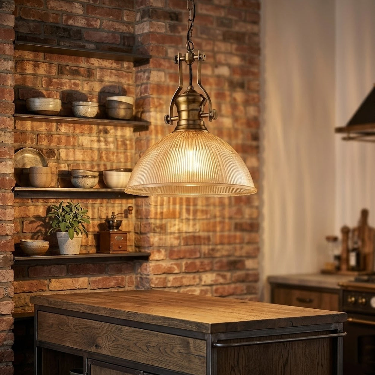ANKUR ILARIO VINTAGE STYLE METAL AND GLASS HANGING LIGHT