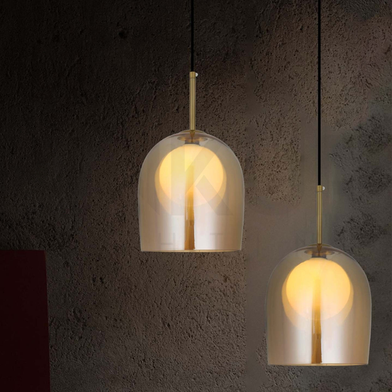 ANKUR SPIRE AMBER GLASS FINISH METAL BASED HANGING LIGHT FOR KICHTEN AND DINING PENDANT LIGHT