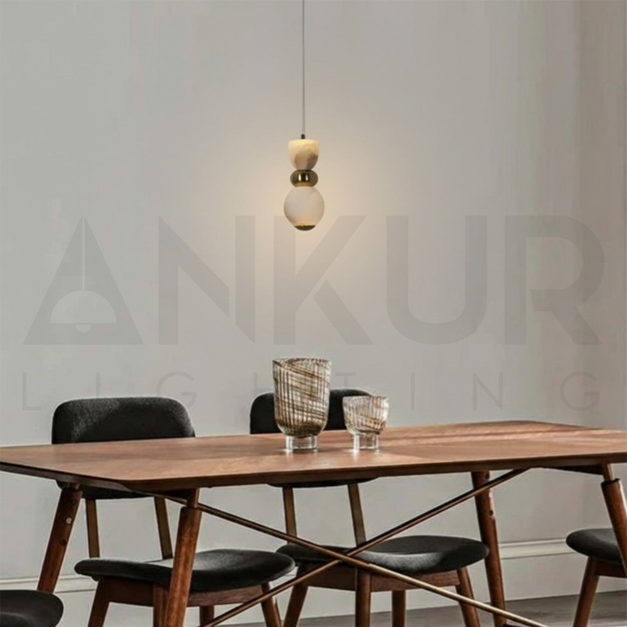 ANKUR RESPITE ONYX MARBLE ANTIQUE BRASS HANGING LIGHT FOR DINING AND KITCHEN PENDANT LIGHT