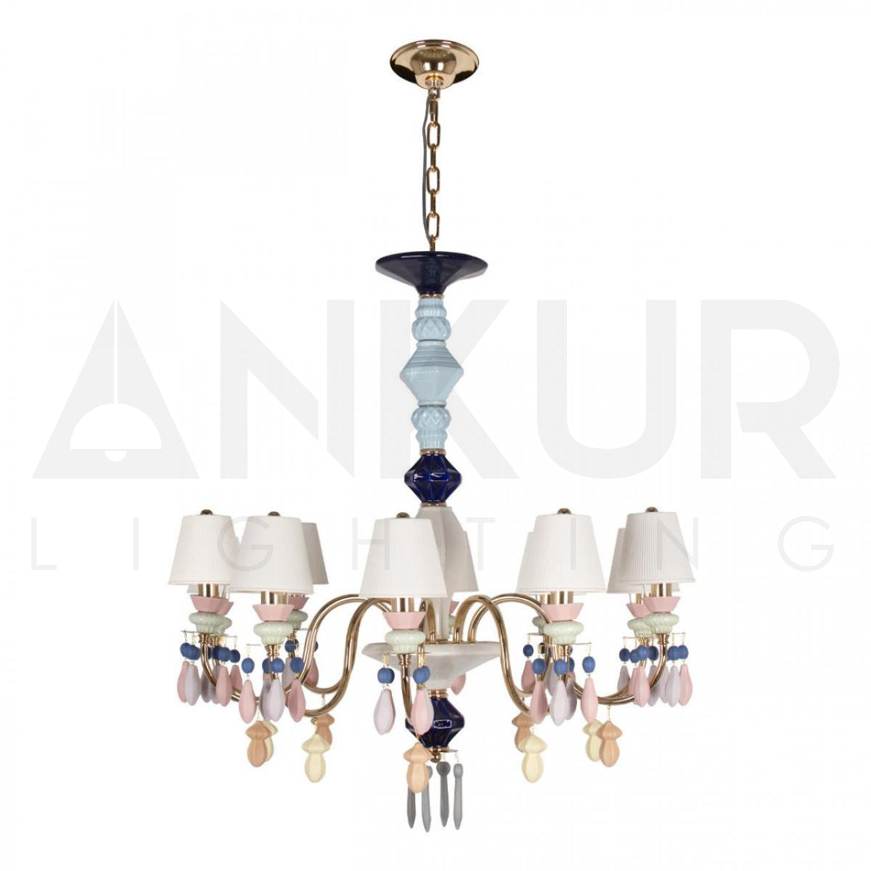ANKUR BELLE ODRA MODERN DESIGNER CERAMIC LUXURY 10 LIGHTS MULTICOLOUR HANDMADE CHANDELIER