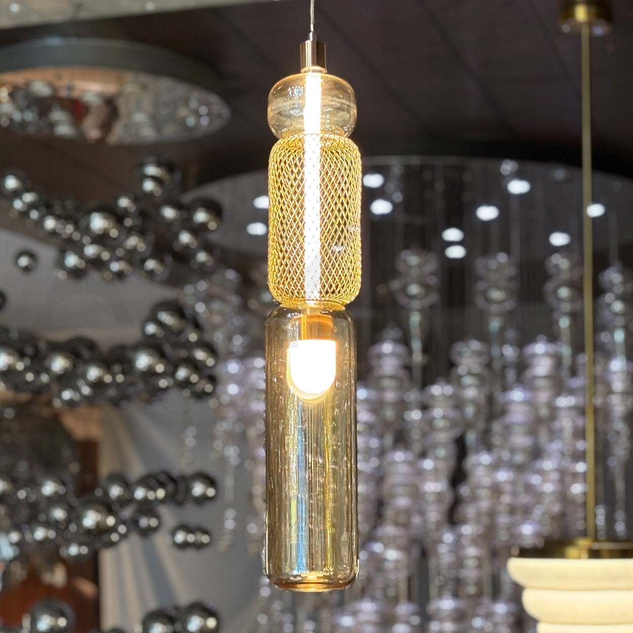 ANKUR RUNE METAL GLASS CAPSULE SHAPED PENDANT LIGHT FOR BEDROOM AND RESTURANTS