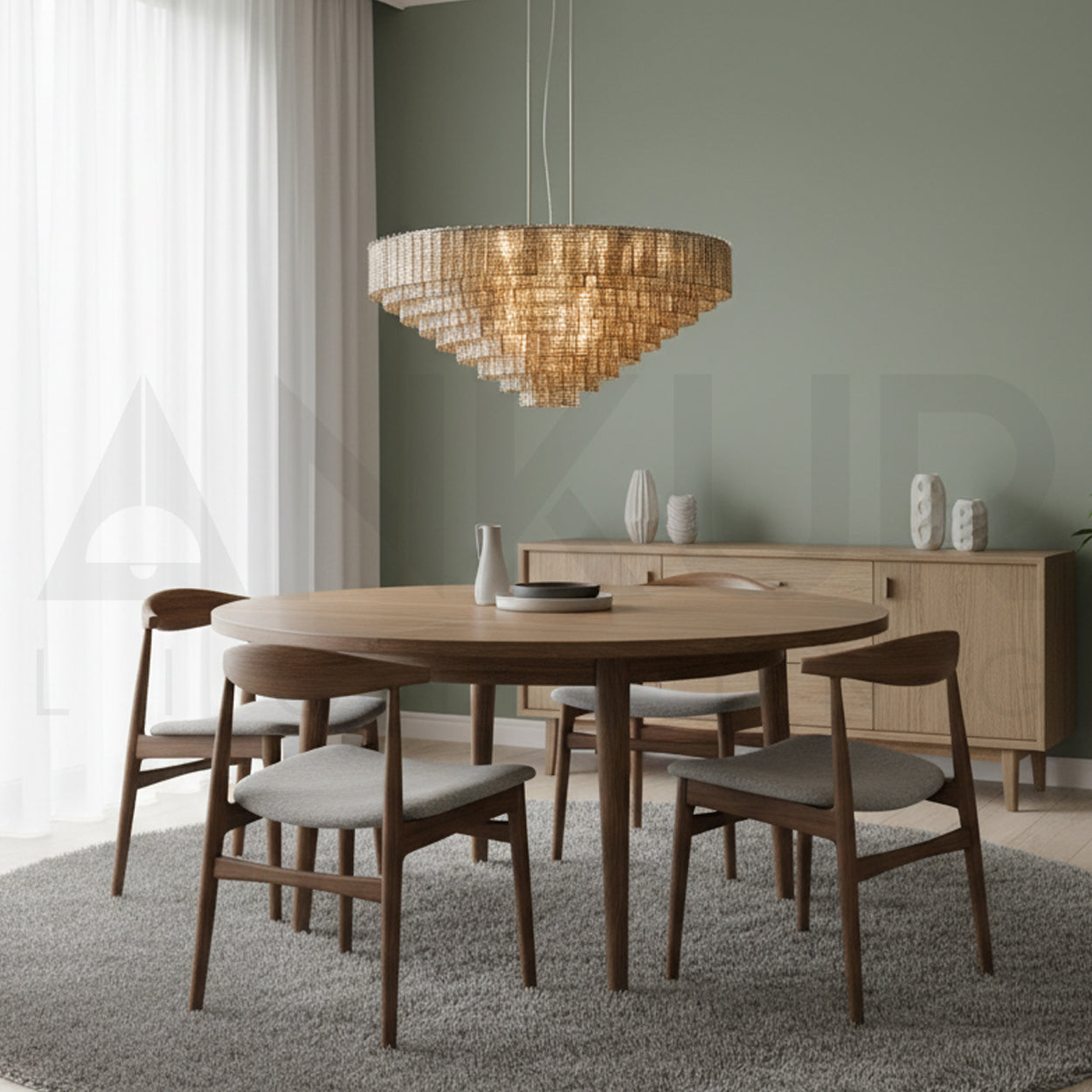 ANKUR WISTERIA STAINLESS STEEL HAIRLINE MODERN LUXURY ROUND CHANDELIER