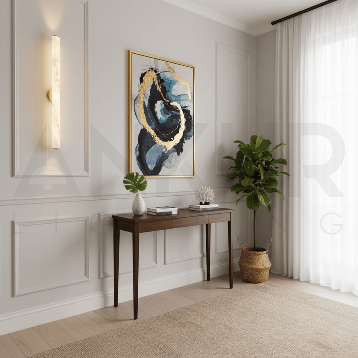 ANKUR VITRIC MODERN MINIMILIST DESIN METAL AND ALABASTER BASED WALL LIGHT