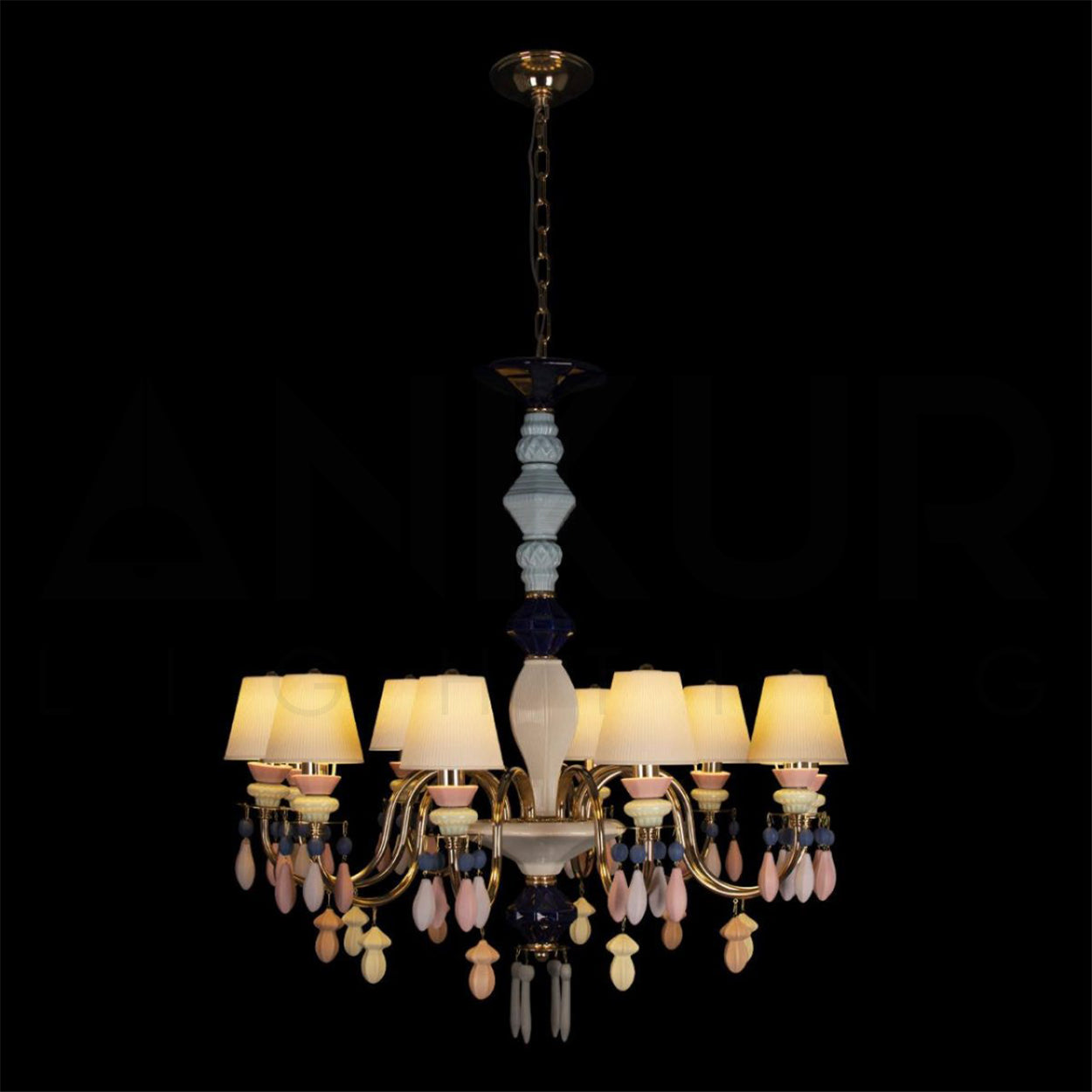 ANKUR BELLE ODRA MODERN DESIGNER CERAMIC LUXURY 10 LIGHTS MULTICOLOUR HANDMADE CHANDELIER