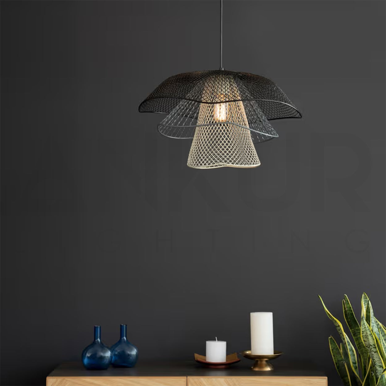 ANKUR TWISTACLE BLACK IRON TEXTURE CONTEMPORARY SEMI SPHERICAL CEILING HAGING LIGHT