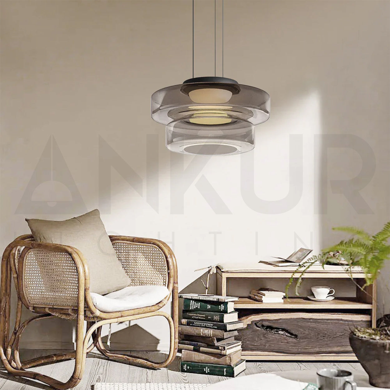 ANKUR BOBBLE TWO LAYER DESIGN SMOKE GREY GLASS PENDANT LIGHT FOR HOME LIGHTING