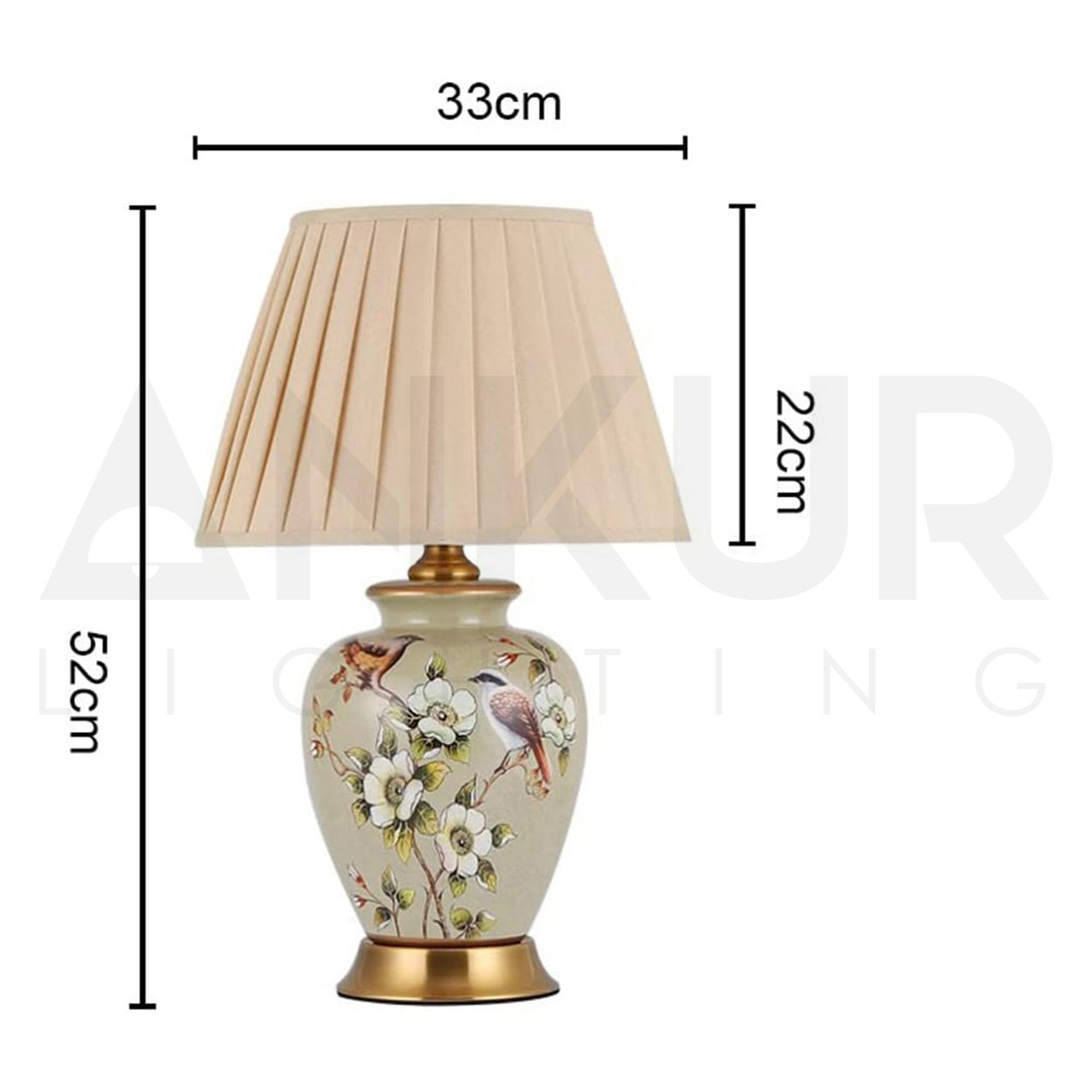 ANKUR JUNIPER VINTAGE GREEN FLORAL PATTERN CERAMIC BEDSIDE TABLE LAMP FOR LIVING AND BEDROOM