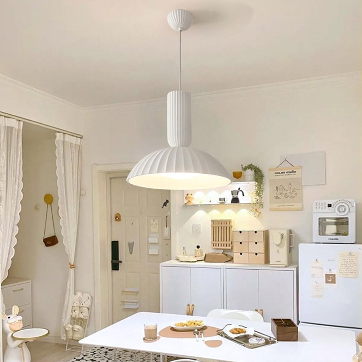 ANKUR WILLOW FLUTED WHITE CERAEMIC PORCELAIN DOME PENDANT LIGHT