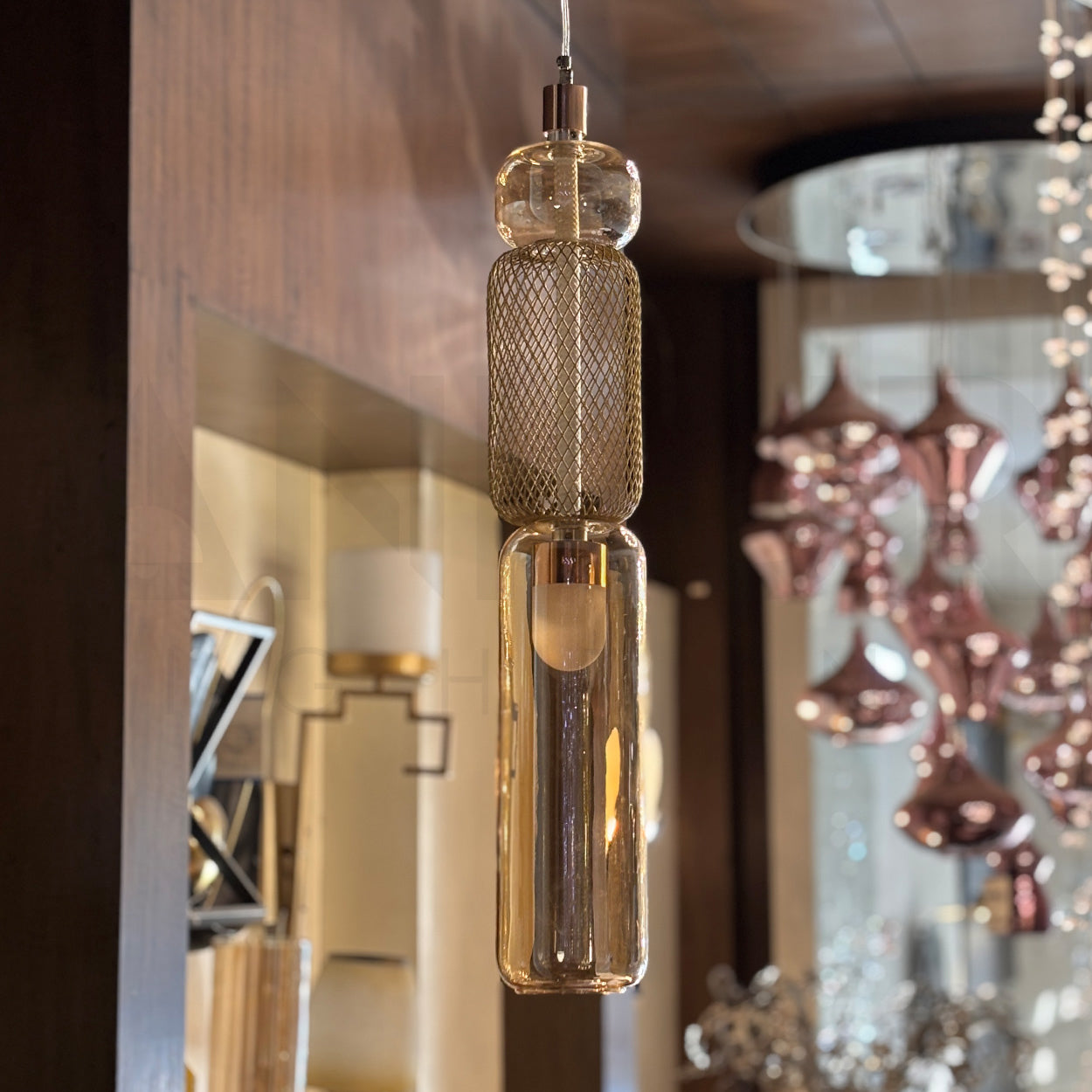 ANKUR RUNE METAL GLASS CAPSULE SHAPED PENDANT LIGHT FOR BEDROOM AND RESTURANTS