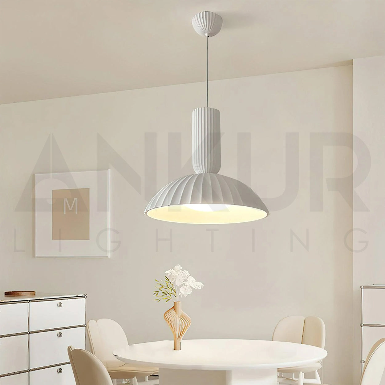 ANKUR WILLOW FLUTED WHITE CERAEMIC PORCELAIN DOME PENDANT LIGHT
