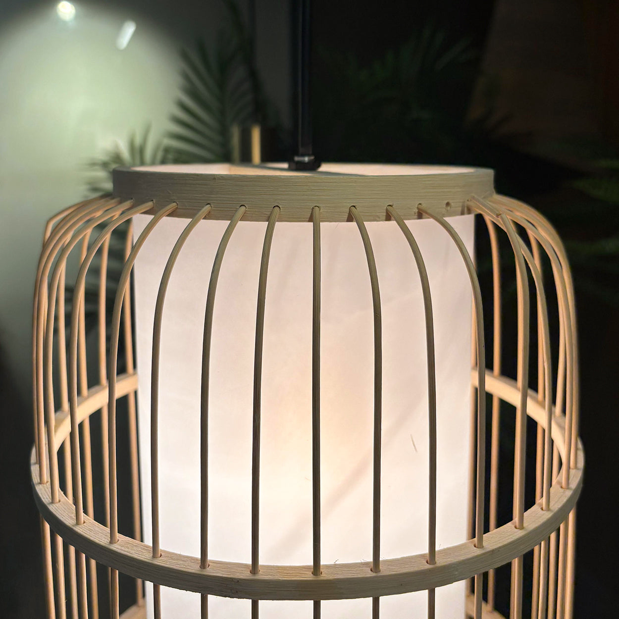 ANKUR NIVA NATURAL BAMBOO CANE AND FABRIC PENDANT LIGHT