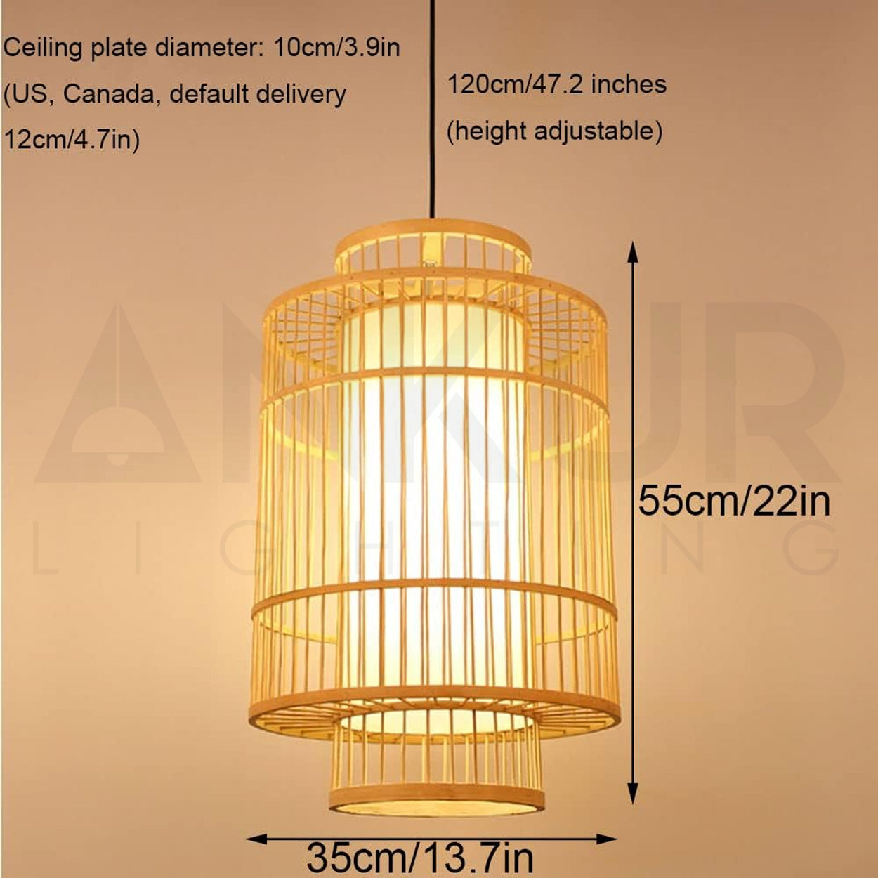 ANKUR SLAVIC NATURAL BAMBOO CANE AND FABRIC HANDMADE PENDANT LIGHT