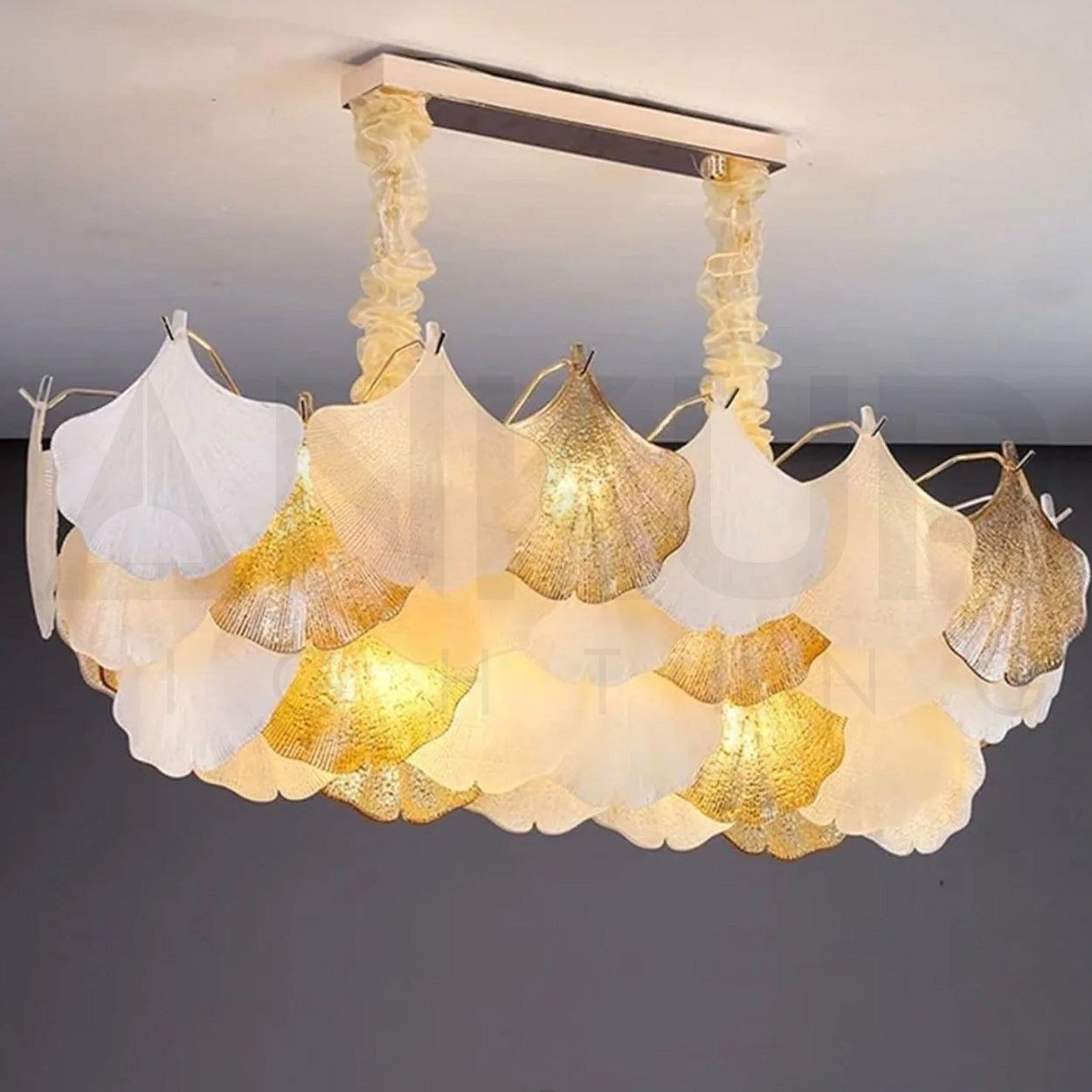 ANKUR GILDEDGLOW FRENCH FLOWER CRYSTAL ART GLASS RECTANGLE CHANDELIER