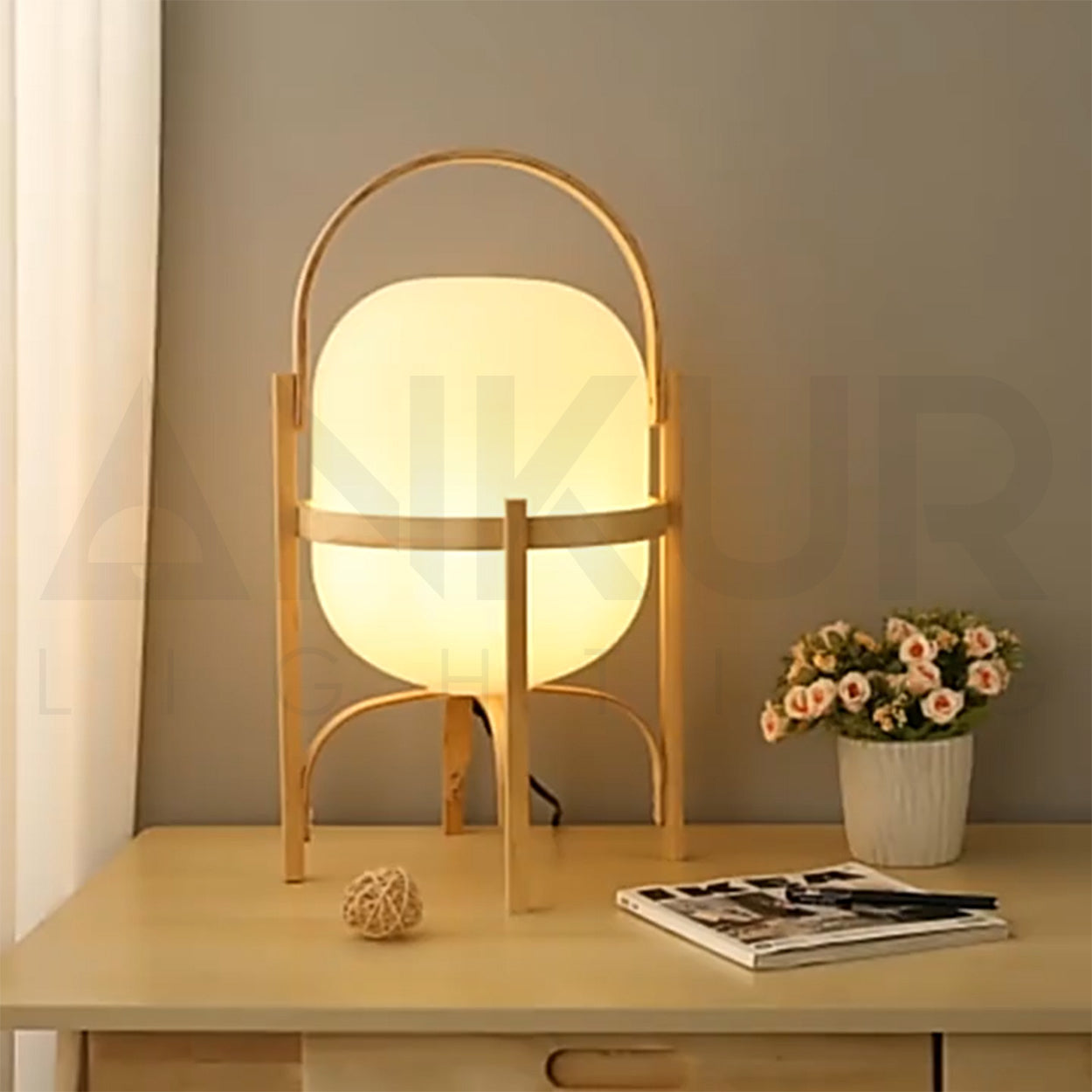 ANKUR PETAL GOLD FINISH WITH GLASS GLOBE METAL BASED DECORATIVE BEDSIDE TABLE LAMP