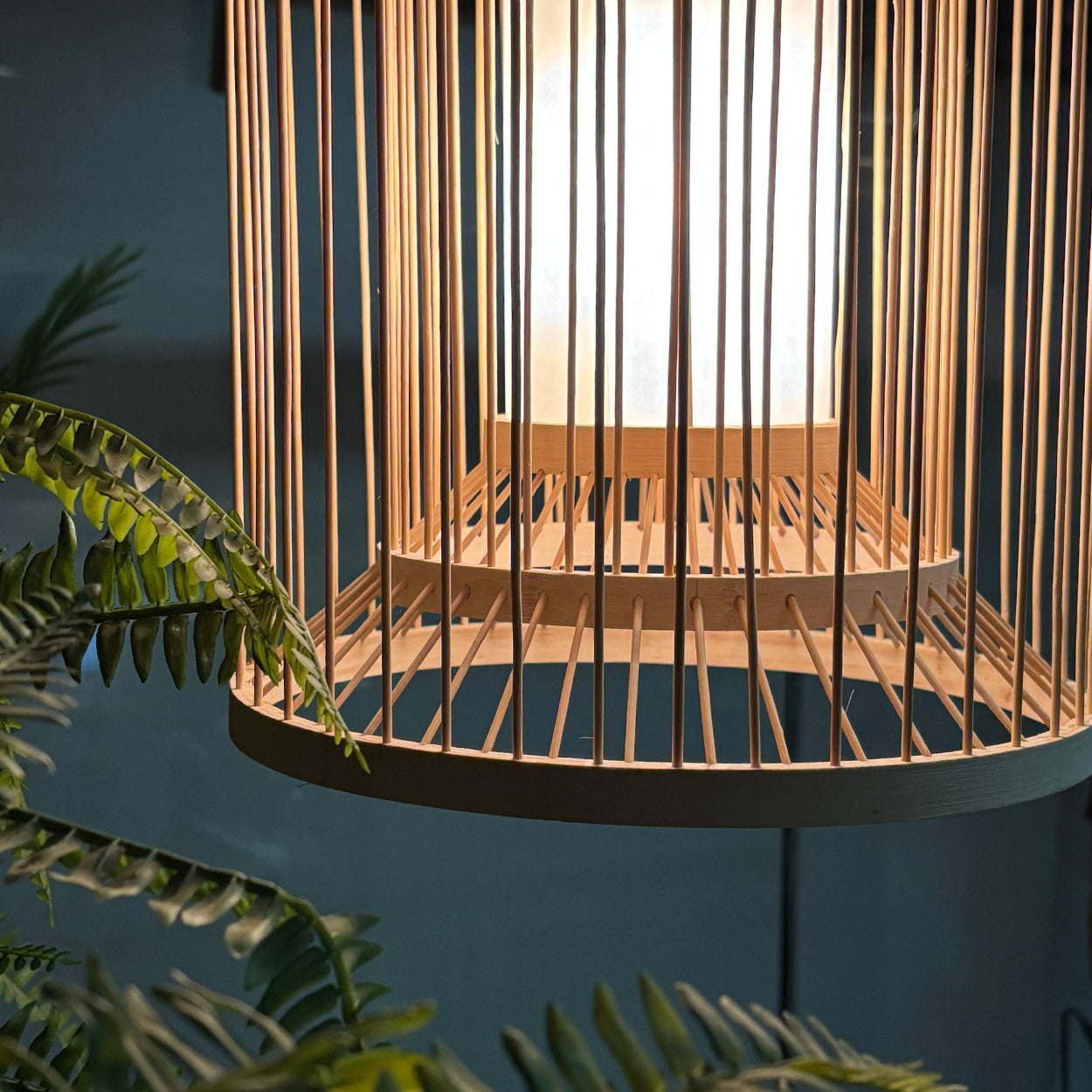 ANKUR VERDI NATURAL BAMBOO CANE AND FABRIC PENDANT LIGHT