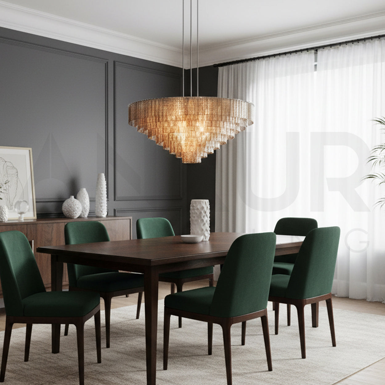 ANKUR WISTERIA STAINLESS STEEL HAIRLINE MODERN LUXURY ROUND CHANDELIER