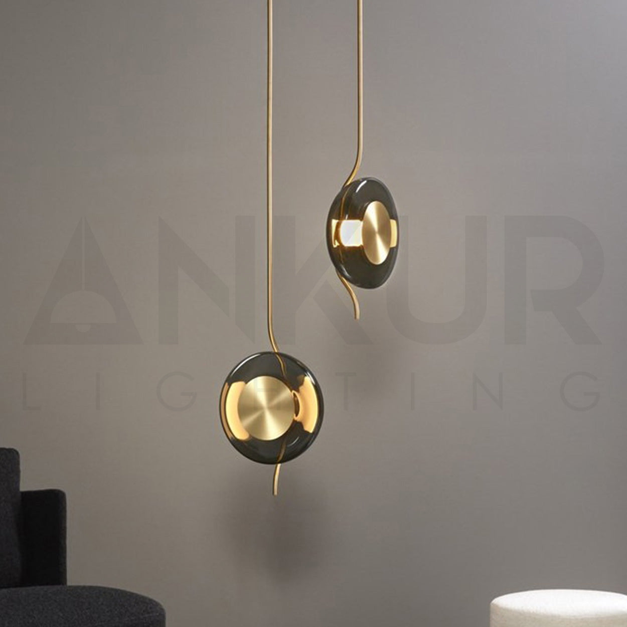 ANKUR LUCE ANTIQUE BRASS FINISH MODERN SMOKE GLASS HANGING LIGHT FOR HOME LIGHTING