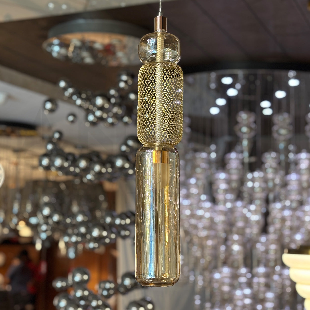 ANKUR RUNE METAL GLASS CAPSULE SHAPED PENDANT LIGHT FOR BEDROOM AND RESTURANTS