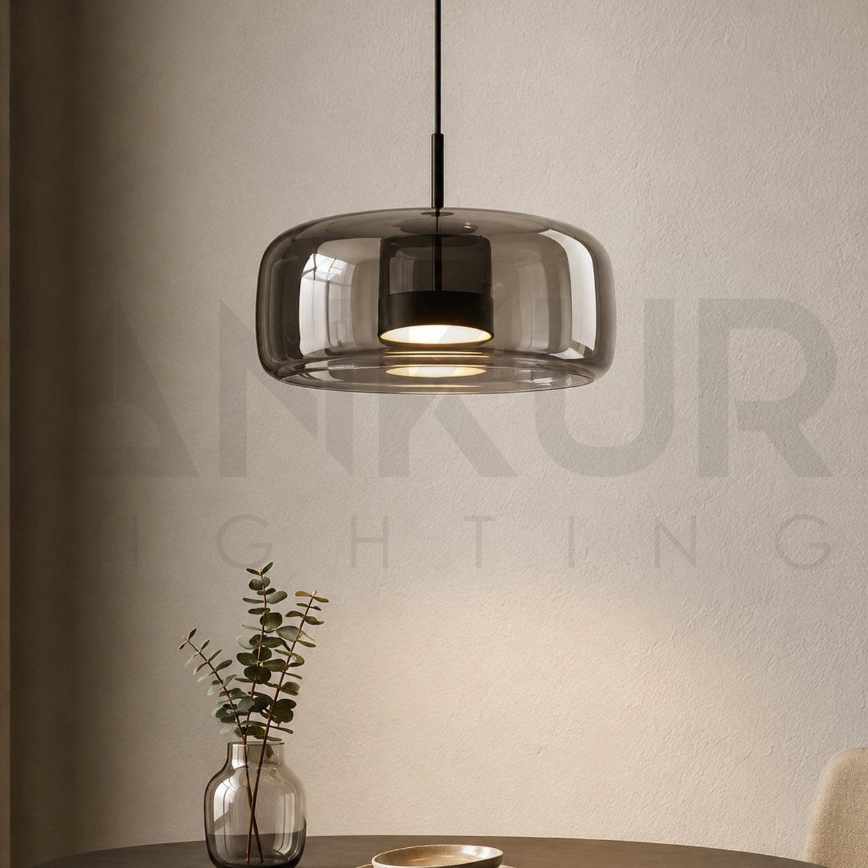 ANKUR ECLIPSE DOME MODERN GLASS WITH METAL LED PENDANT LIGHT