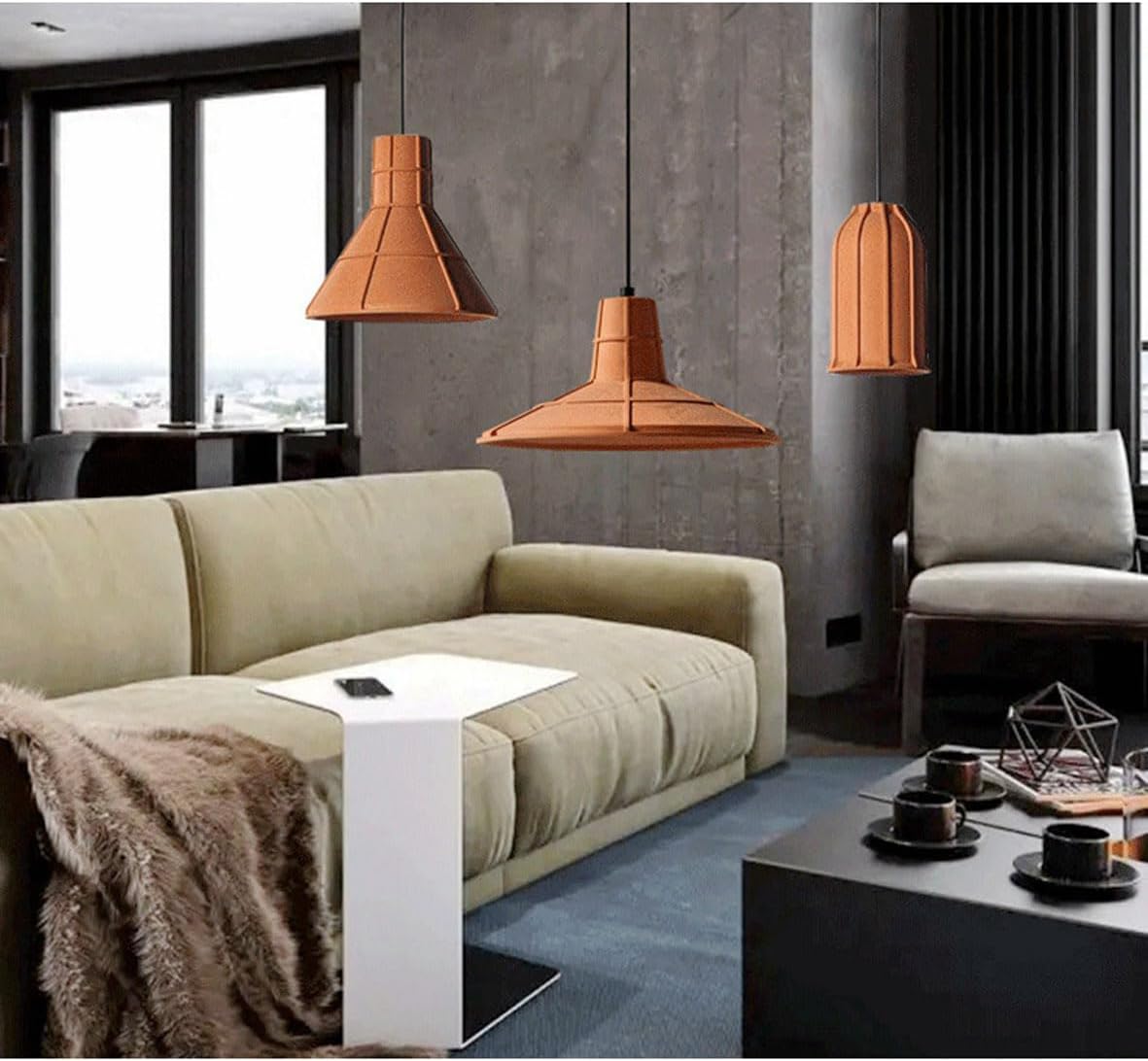 ANKUR HELIOS REDDISH BROWN MICROCEMENT LAMPSHADE CONCRETE PENDANT LIGHT