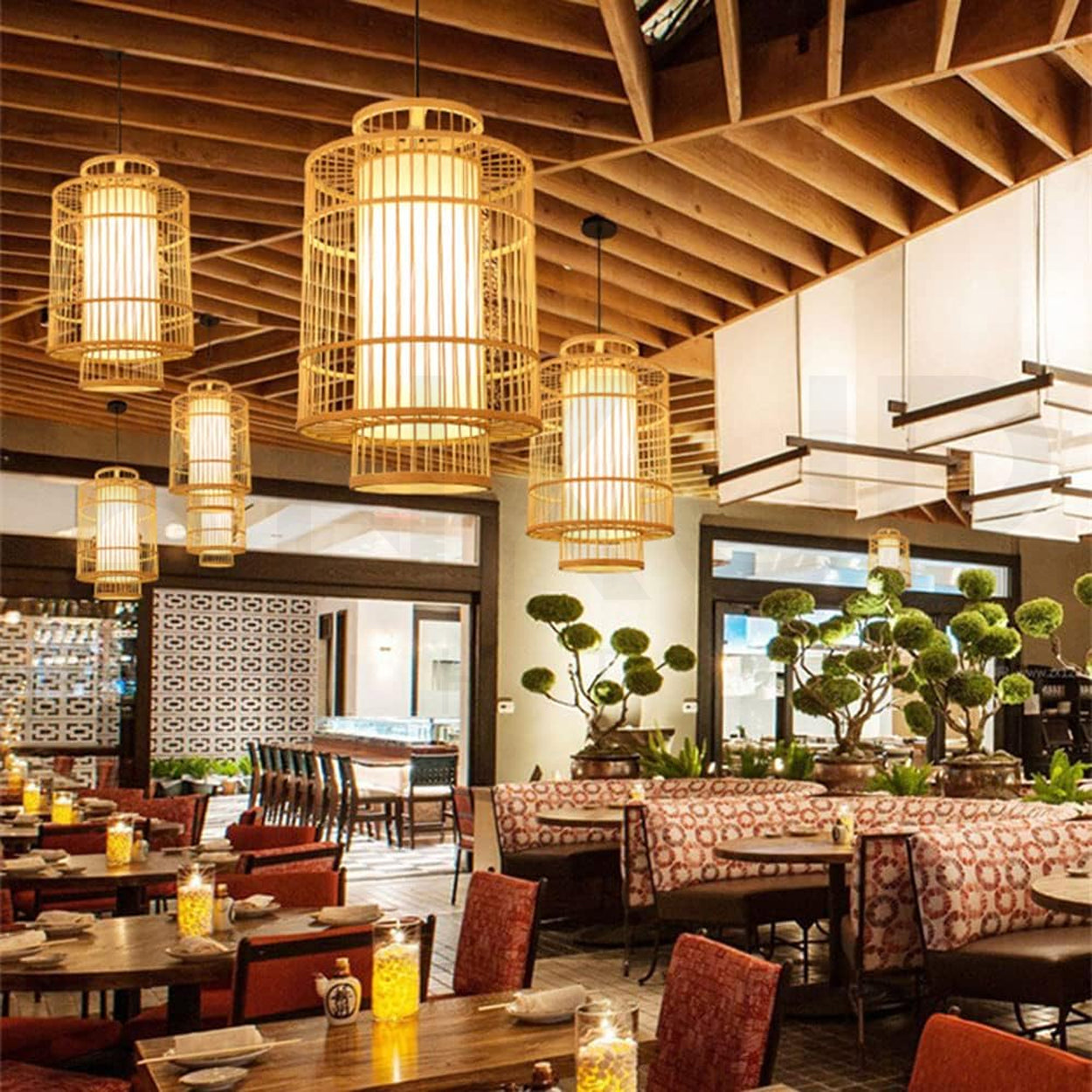 ANKUR SLAVIC NATURAL BAMBOO CANE AND FABRIC HANDMADE PENDANT LIGHT