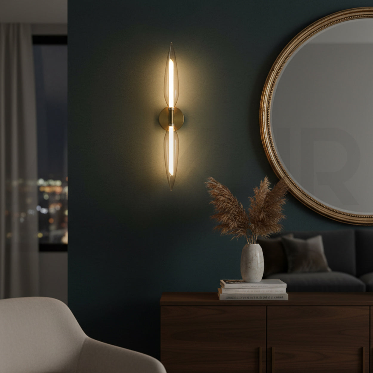 ANKUR CLEMATIS UP AND DOWN OPAL LINE ANTIQUE BRASS AND CONE GLASS UNIQUE DESIGN WALL LAMPS