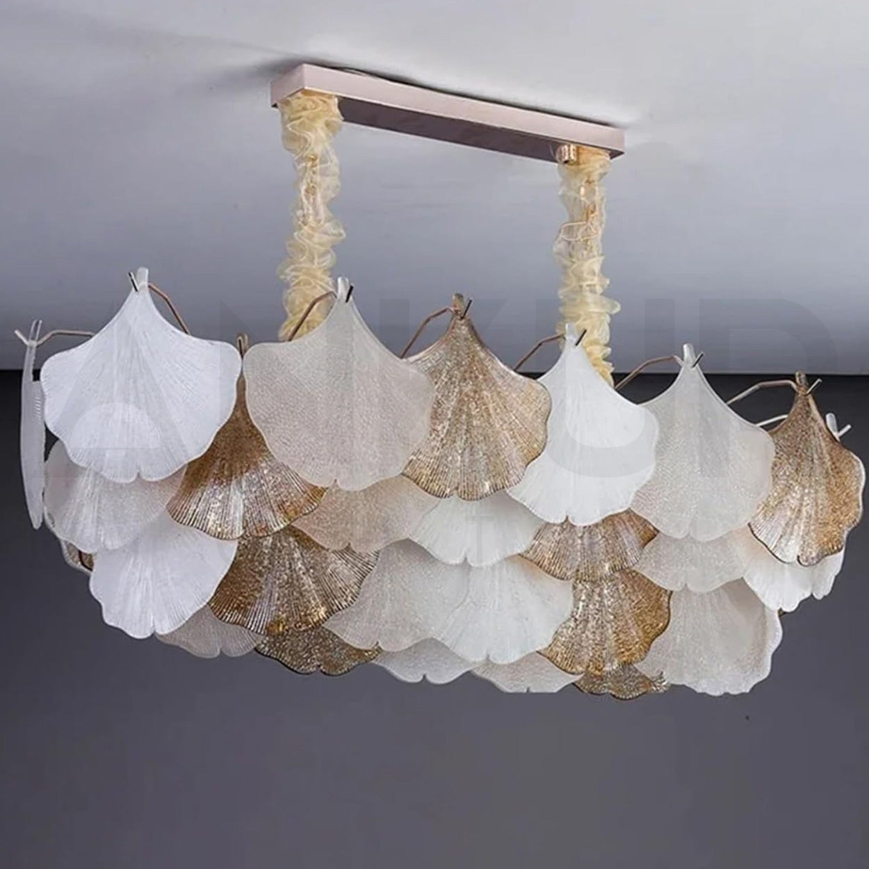 ANKUR GILDEDGLOW FRENCH FLOWER CRYSTAL ART GLASS RECTANGLE CHANDELIER