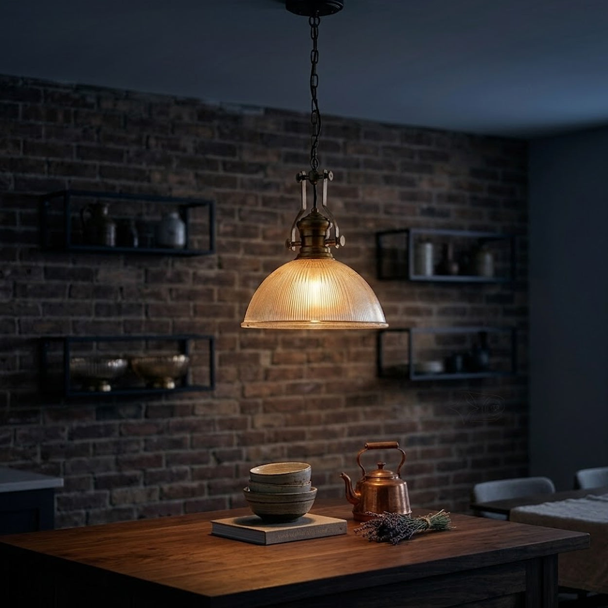 ANKUR ILARIO VINTAGE STYLE METAL AND GLASS HANGING LIGHT