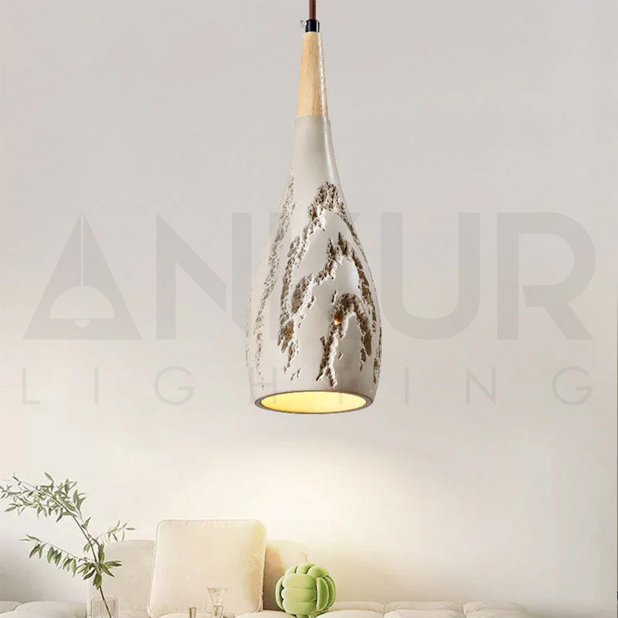 ANKUR CUBIST NORDIC MICRO CEMENT PENDANT LIGHT DECOR DROP LIGHTING FIXTURE SOLID WOOD LAMP HANGING LIGHT