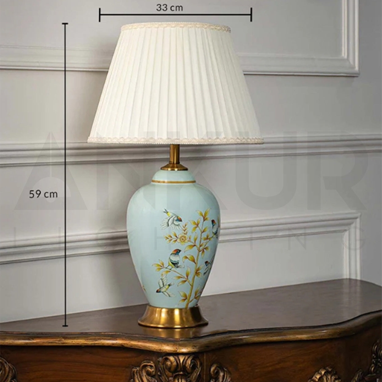 ANKUR KEYSTONE MODERN HAND PAINTED CERAMIC BEDSIDE TABLE LAMP
