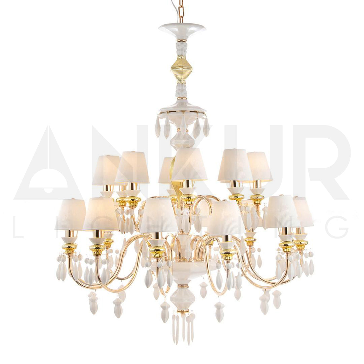 ANKUR BELLE ODRA MODERN DESIGNER LUXURY CERAMIC DOUBLE HEIGHT CLASSIC CHANDELIER FOR HOME LIGHTING
