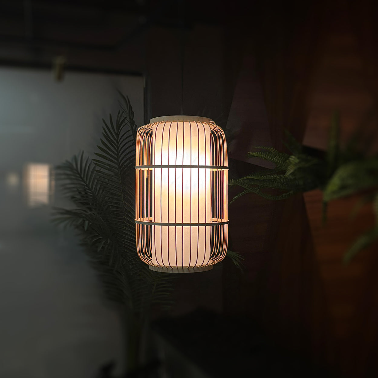 ANKUR NIVA NATURAL BAMBOO CANE AND FABRIC PENDANT LIGHT