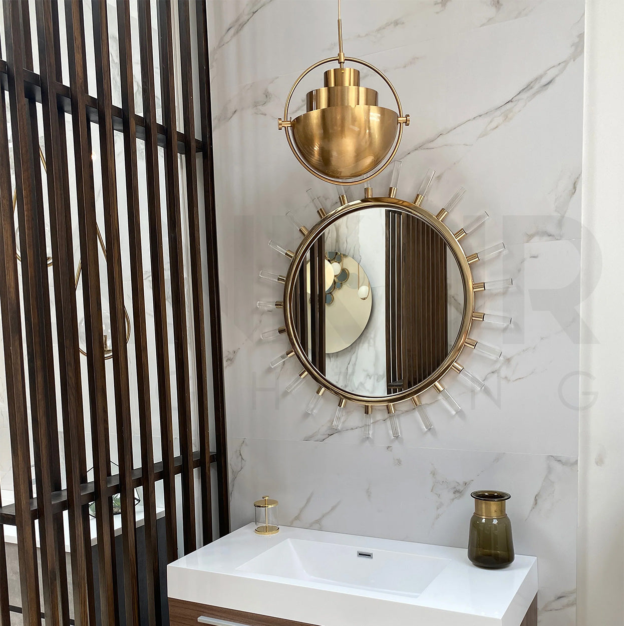 ANKUR FRESCO MODERN DESINGER HANGING LIGHT ANTIQUE BRASS FINISH SEMICIRCULAR PENDANT LIGHT