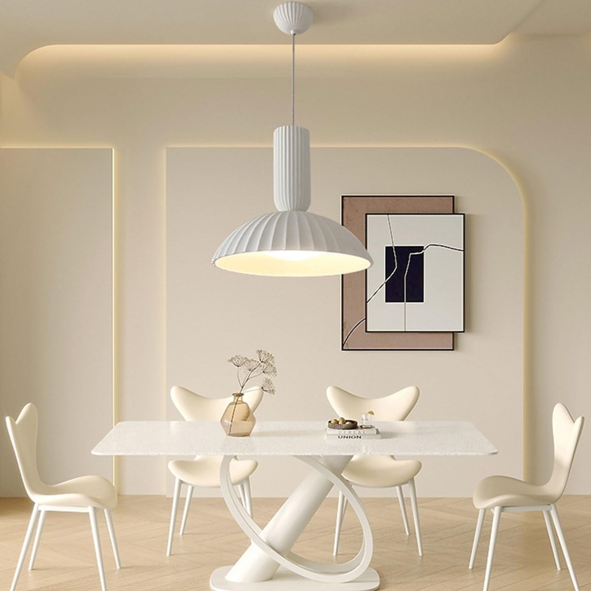 ANKUR WILLOW FLUTED WHITE CERAEMIC PORCELAIN DOME PENDANT LIGHT