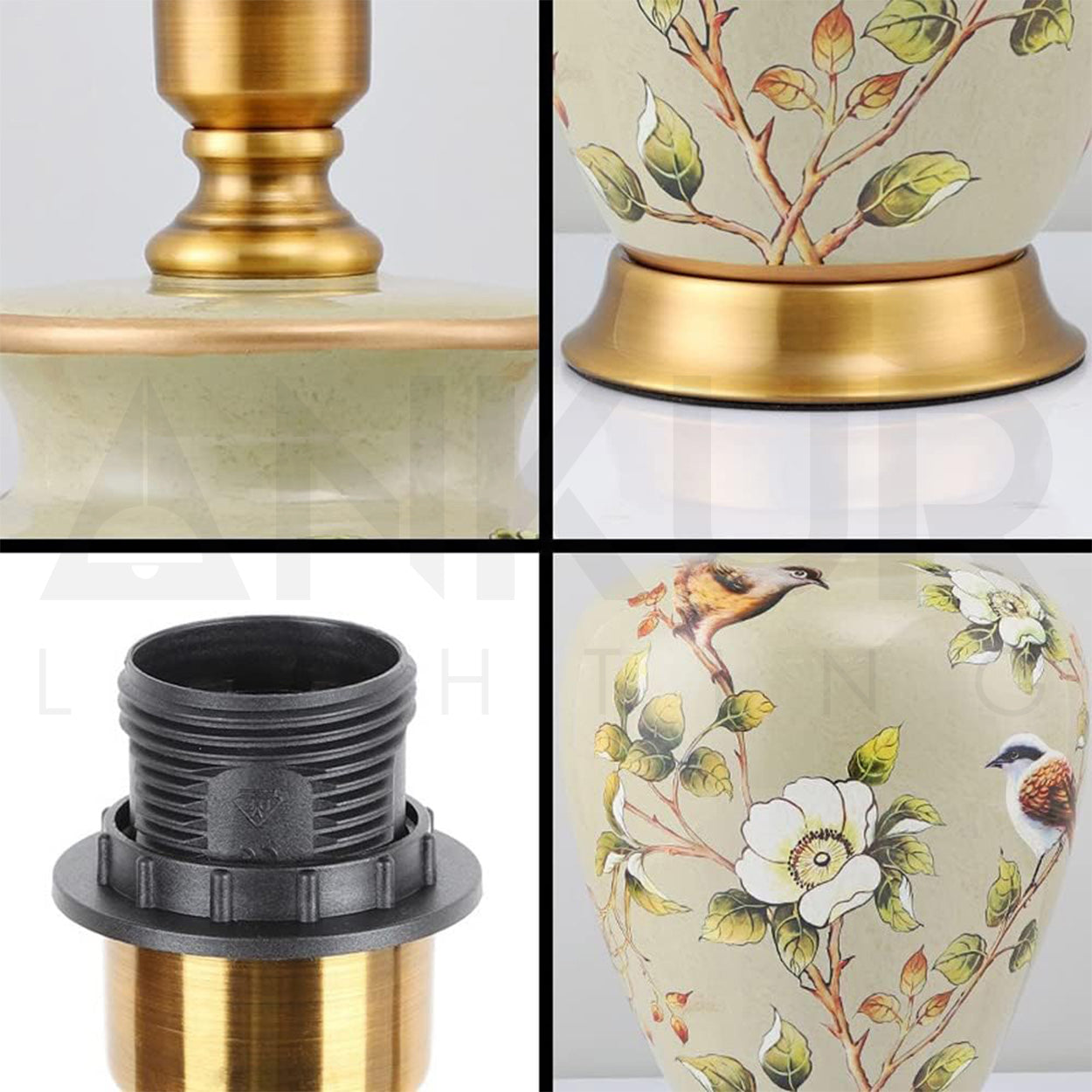 ANKUR JUNIPER VINTAGE GREEN FLORAL PATTERN CERAMIC BEDSIDE TABLE LAMP FOR LIVING AND BEDROOM