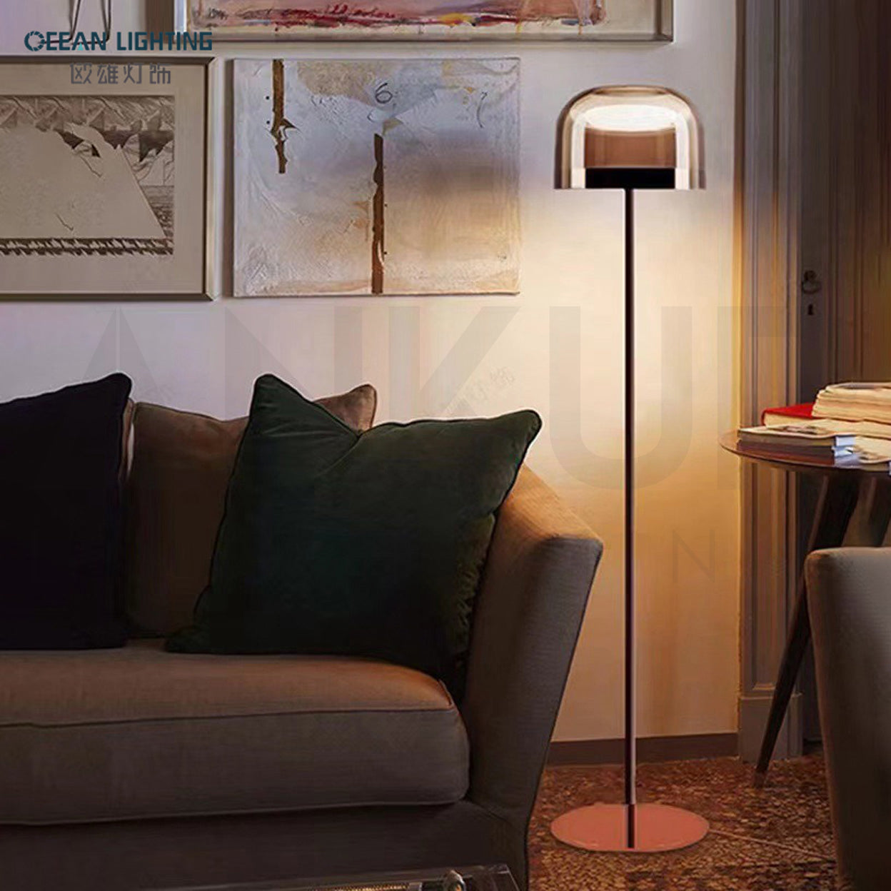 ANKUR CLASSY COPPER FINISH METAL AND GLASS BASED FLOOR LAMP FOR LIVING AND BEDROOM LIGHTING