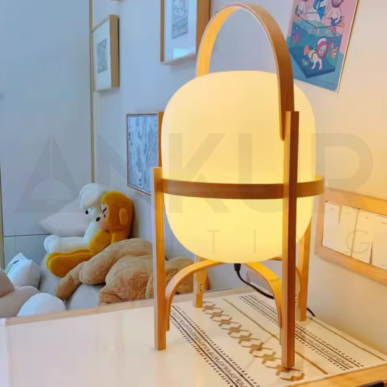 ANKUR PETAL GOLD FINISH WITH GLASS GLOBE METAL BASED DECORATIVE BEDSIDE TABLE LAMP