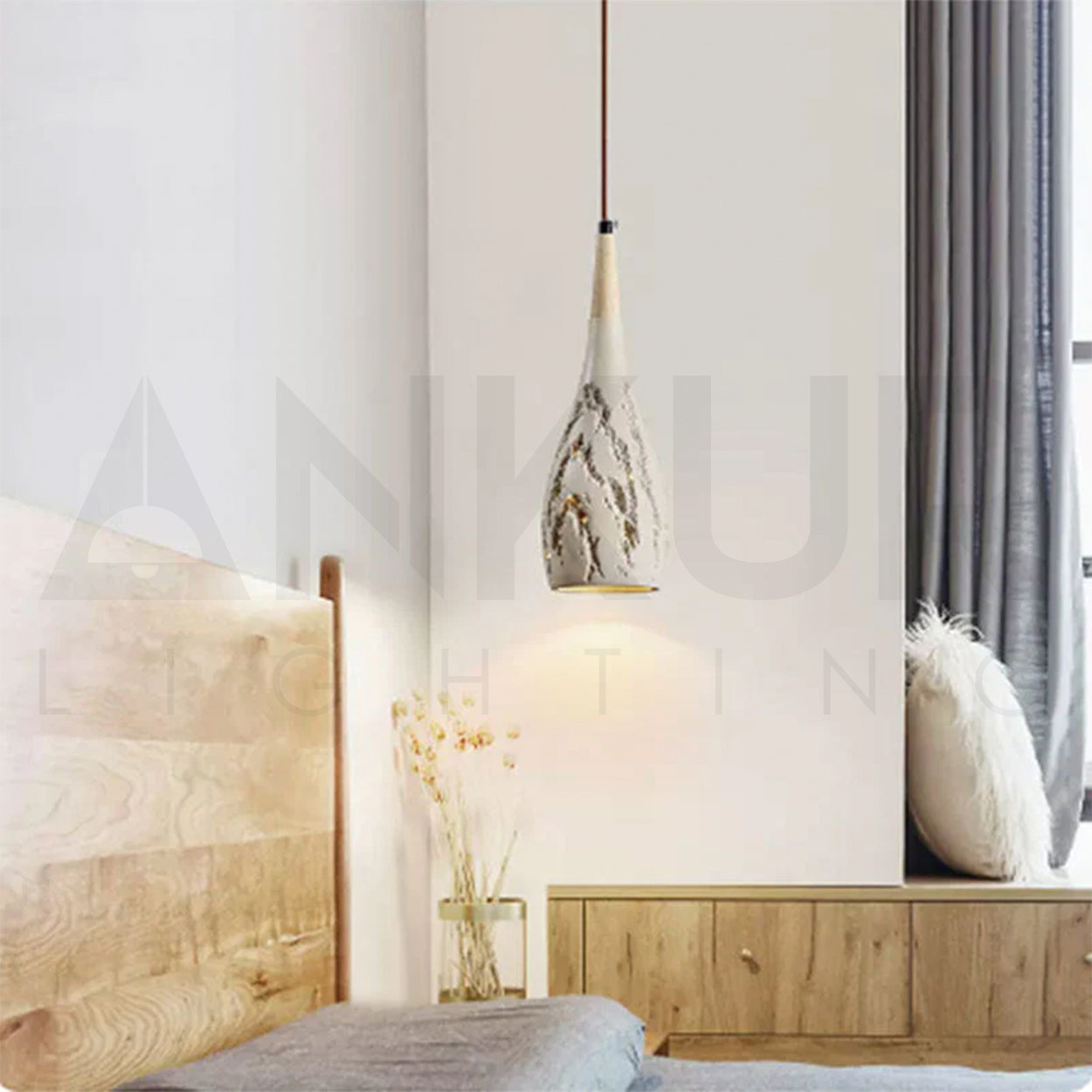 ANKUR CUBIST NORDIC MICRO CEMENT PENDANT LIGHT DECOR DROP LIGHTING FIXTURE SOLID WOOD LAMP HANGING LIGHT