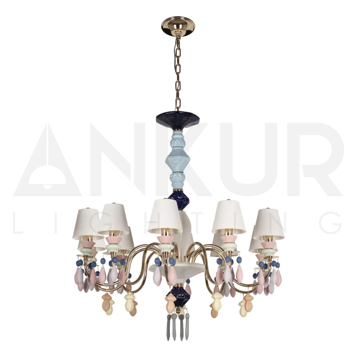 ANKUR BELLE ODRA MODERN DESIGNER CERAMIC LUXURY 10 LIGHTS MULTICOLOUR HANDMADE CHANDELIER