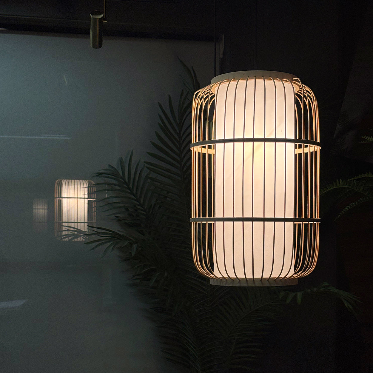 ANKUR NIVA NATURAL BAMBOO CANE AND FABRIC PENDANT LIGHT