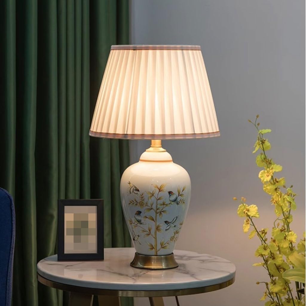 ANKUR KEYSTONE MODERN HAND PAINTED CERAMIC BEDSIDE TABLE LAMP
