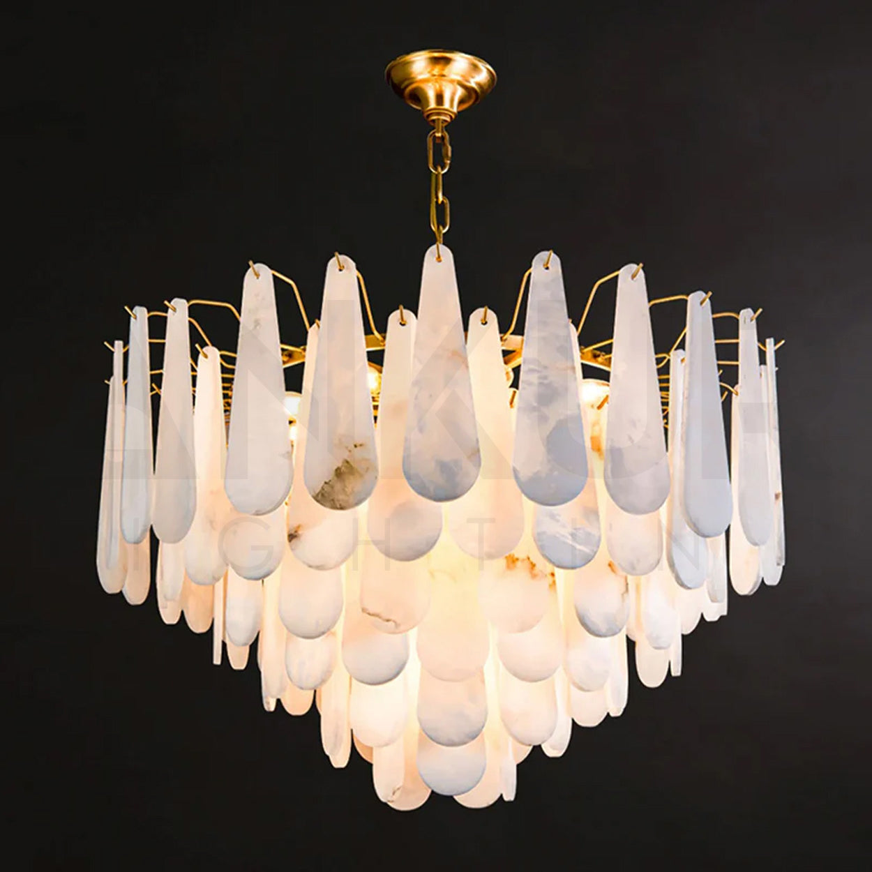 ANKUR VITTORIO MODERN MINIMILIST DESIN METAL AND ALABASTER BASED DESIGNER CHANDELIER