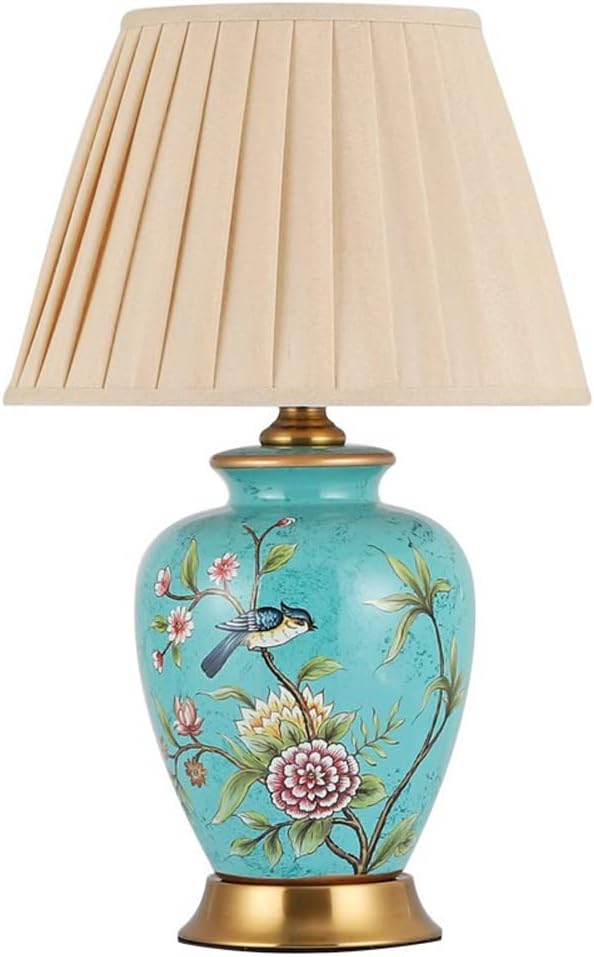 ANKUR JUNIPER VINTAGE GREEN FLORAL PATTERN CERAMIC BEDSIDE TABLE LAMP FOR LIVING AND BEDROOM
